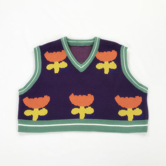 Chaleco Tejido Floral Cuello V Mujer - Suéter Corto Holgado Otoño Invierno - Image 8