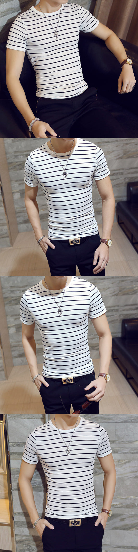 Playera de Rayas Coreana para Hombre - Image 8