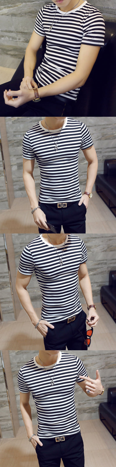 Playera de Rayas Coreana para Hombre - Image 9