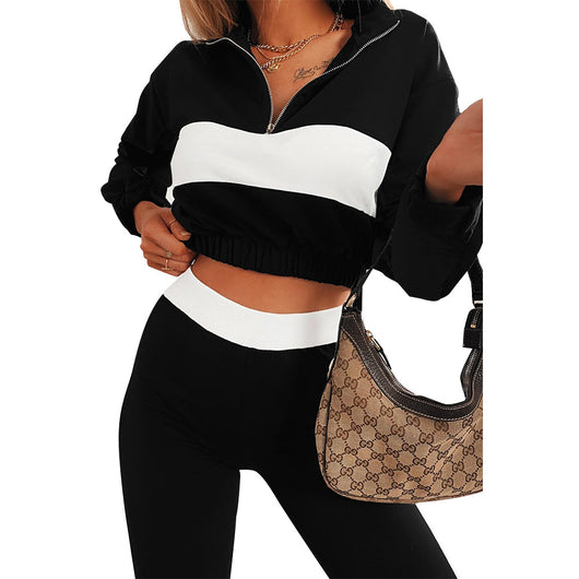 Conjunto de Dos Piezas con Cuello de Pie y Costuras en Contraste - Image 37