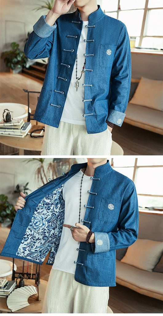 Chaqueta Denim Hanfu Retro - Fusión de Moda Oriental y Estilo Contemporáneo - Image 17