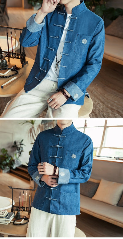 Chaqueta Denim Hanfu Retro - Fusión de Moda Oriental y Estilo Contemporáneo - Image 18