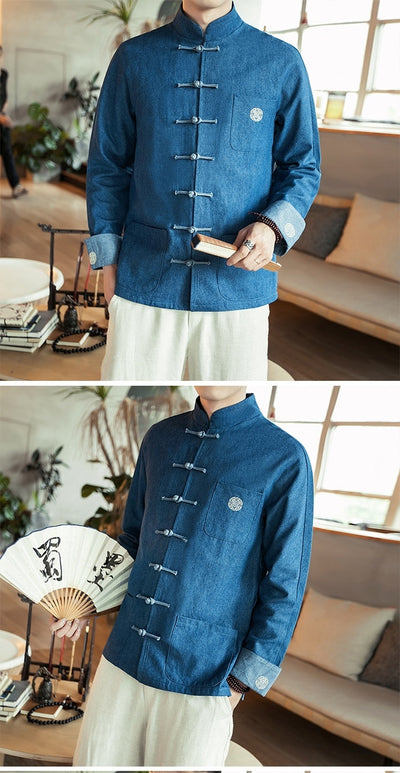 Chaqueta Denim Hanfu Retro - Fusión de Moda Oriental y Estilo Contemporáneo - Image 19