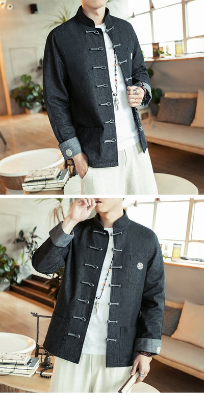 Chaqueta Denim Hanfu Retro - Fusión de Moda Oriental y Estilo Contemporáneo - Image 22