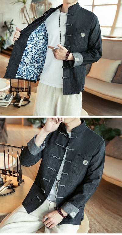 Chaqueta Denim Hanfu Retro - Fusión de Moda Oriental y Estilo Contemporáneo - Image 23
