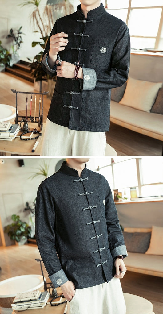 Chaqueta Denim Hanfu Retro - Fusión de Moda Oriental y Estilo Contemporáneo - Image 24