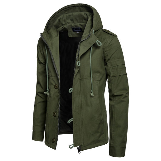 Chaqueta Militar Hombre Verde Oliva Ancha Casual con Capucha - Image 10