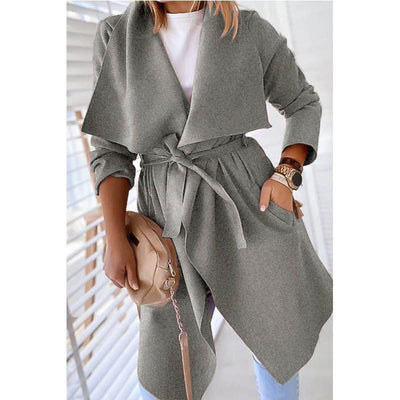 Abrigo Trench Coat Clásico de Color Sólido - Image 11