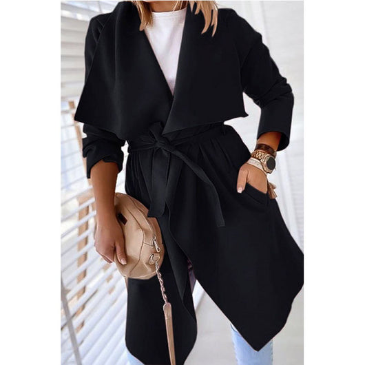Abrigo Trench Coat Clásico de Color Sólido - Image 13
