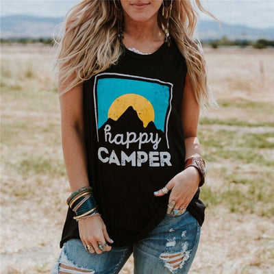 Camiseta sin Mangas para Mujer Happy Camper - Diseño Estampado Casual - Image 8