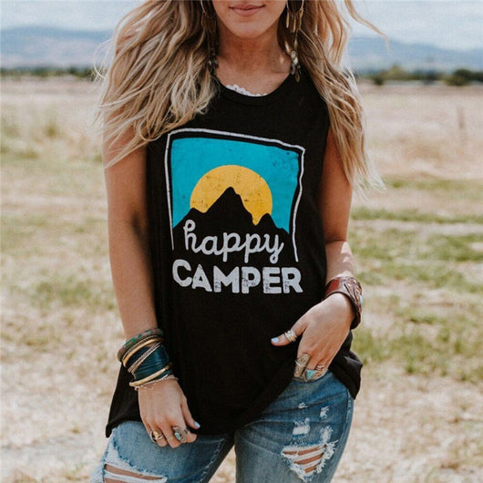Camiseta sin Mangas para Mujer Happy Camper - Diseño Estampado Casual - Image 8