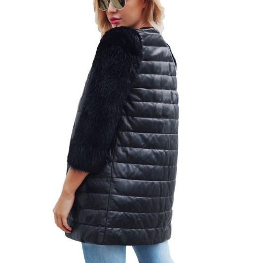 Chaqueta de Cuero Sintético con Detalles de Pelaje Sintético - Manga 3/4 - Image 16