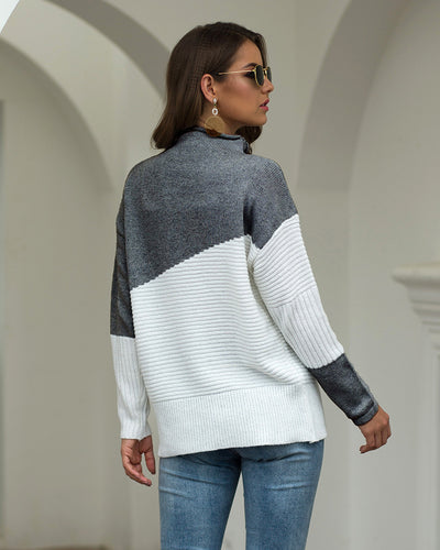 Suéter de Cuello Alto Contraste con Mangas Irregulares Acanaladas - Image 35