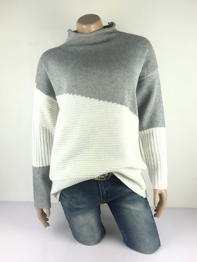 Suéter de Cuello Alto Contraste con Mangas Irregulares Acanaladas - Image 36