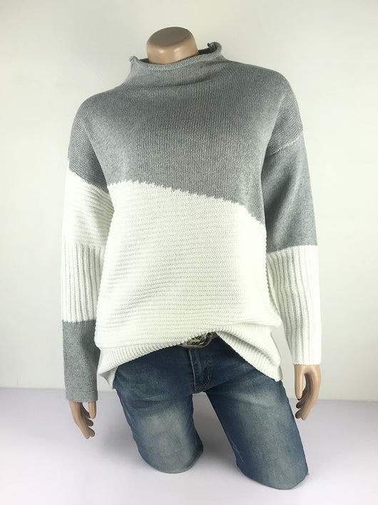Suéter de Cuello Alto Contraste con Mangas Irregulares Acanaladas - Image 36