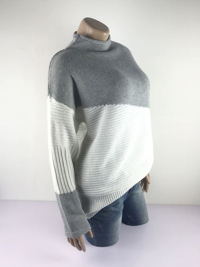 Suéter de Cuello Alto Contraste con Mangas Irregulares Acanaladas - Image 38
