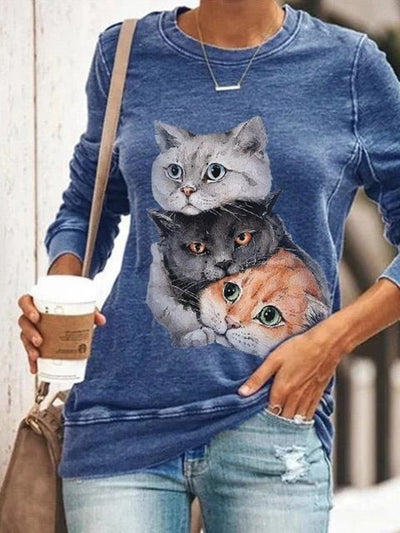 Sudadera Estampado Gatos Cuello Redondo Manga Larga - Image 4