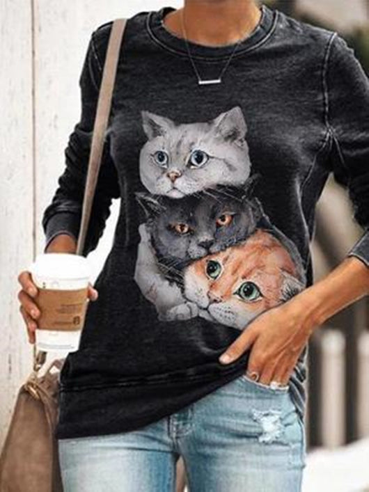 Sudadera Estampado Gatos Cuello Redondo Manga Larga - Image 5