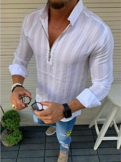 Camisa Casual de Rayas con Solapa y Cierre - Image 7