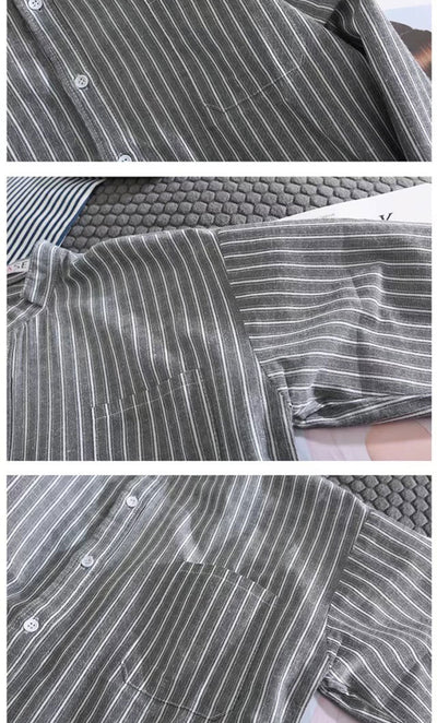 Camisa Casual de Rayas Blanca para Hombre - Manga Larga Suelta - Image 10