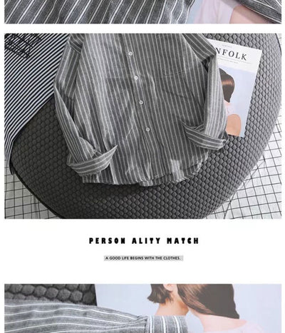 Camisa Casual de Rayas Blanca para Hombre - Manga Larga Suelta - Image 11