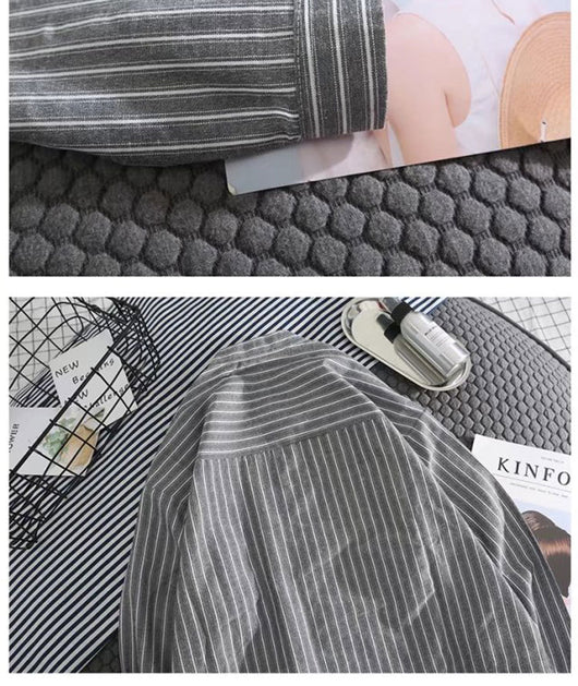 Camisa Casual de Rayas Blanca para Hombre - Manga Larga Suelta - Image 12