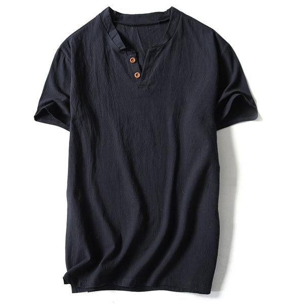 Camiseta de Lino Manga Corta Color Sólido