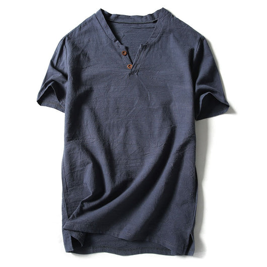 Camiseta de Lino Manga Corta Color Sólido - Image 3