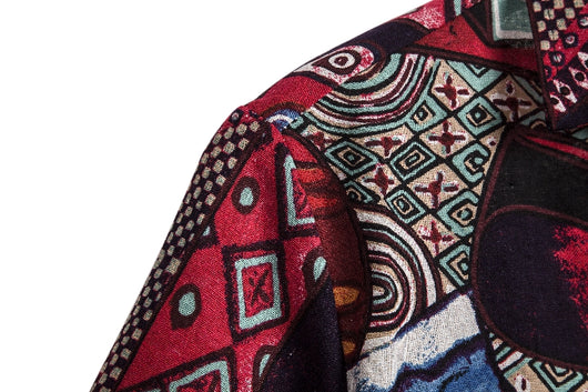 Camisa de Lino Estampado Étnico Africano para Hombre - Image 11