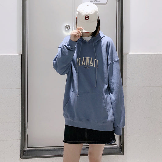 Sudadera con Capucha de Forro Polar Azul Neblina con Bordado de Letras - Image 13