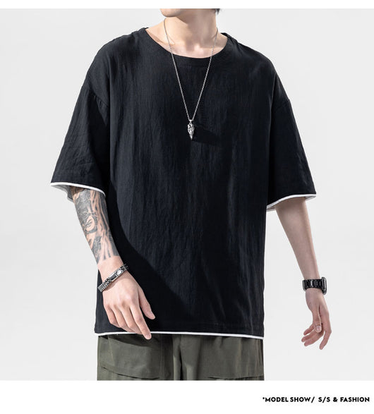 Playera Manga Corta de Algodón y Lino para Hombre - Image 9