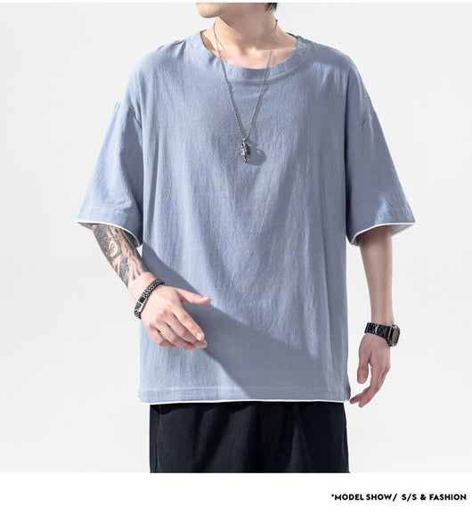 Playera Manga Corta de Algodón y Lino para Hombre - Image 26