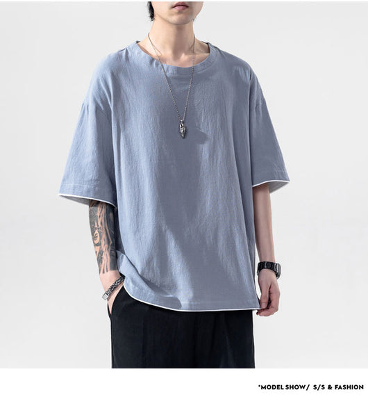Playera Manga Corta de Algodón y Lino para Hombre - Image 28
