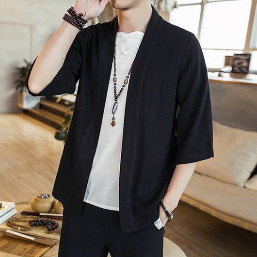 Chaqueta Cardigan Hanfu Étnico Retro - Camisa Suelta de Algodón para Hombre - Image 5