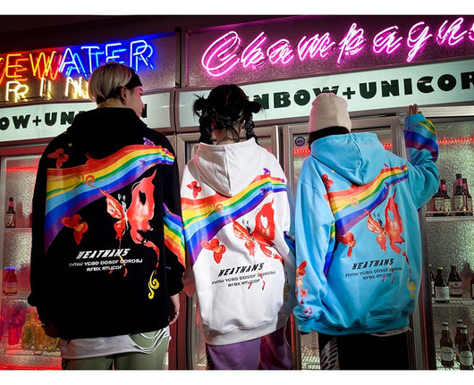 Sudadera Hip Hop Rainbow con Estampado Mariposa - Hoodie Streetwear Casual Unisex - Image 6