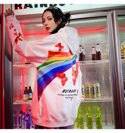 Sudadera Hip Hop Rainbow con Estampado Mariposa - Hoodie Streetwear Casual Unisex - Image 9