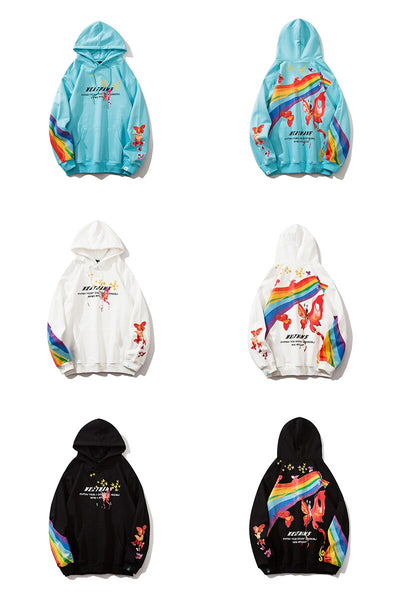 Sudadera Hip Hop Rainbow con Estampado Mariposa - Hoodie Streetwear Casual Unisex - Image 12