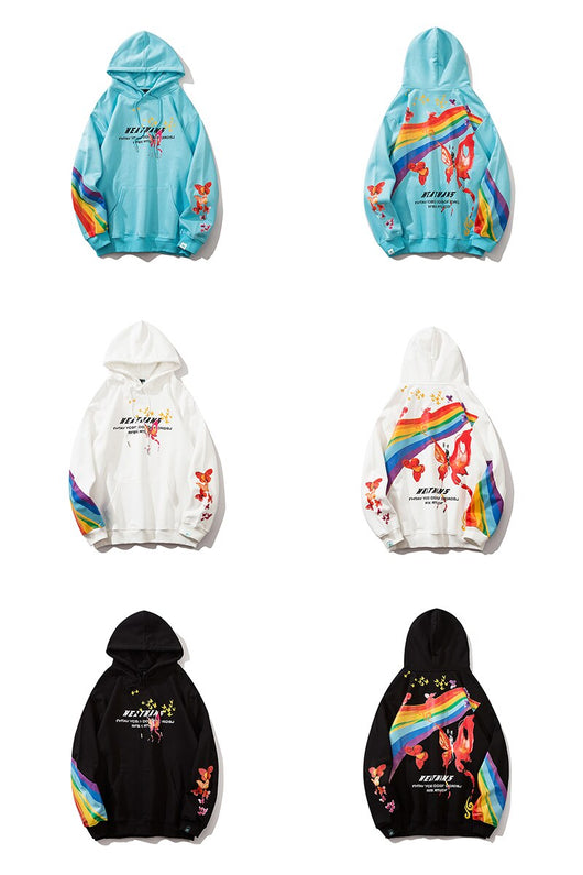 Sudadera Hip Hop Rainbow con Estampado Mariposa - Hoodie Streetwear Casual Unisex - Image 12