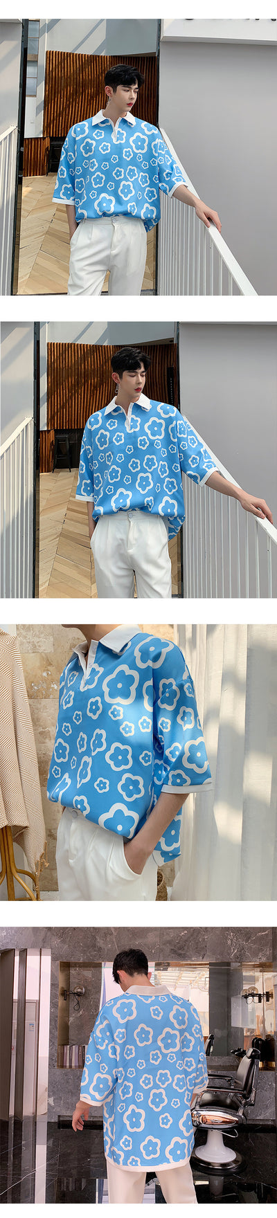 Playera de Seda Satinada con Detalles Florales Contrastantes - Image 14