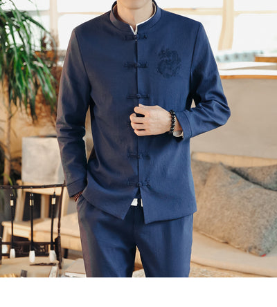 Traje Étnico Retro Chino Primavera - Cuello Mao para Hombre - Image 13