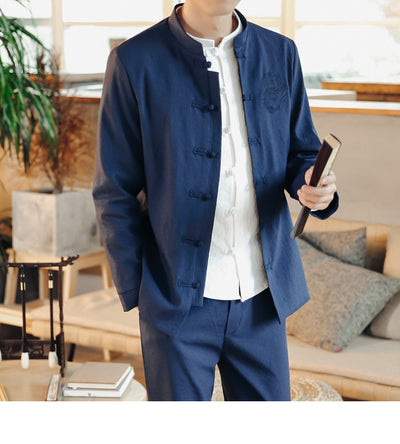 Traje Étnico Retro Chino Primavera - Cuello Mao para Hombre - Image 14