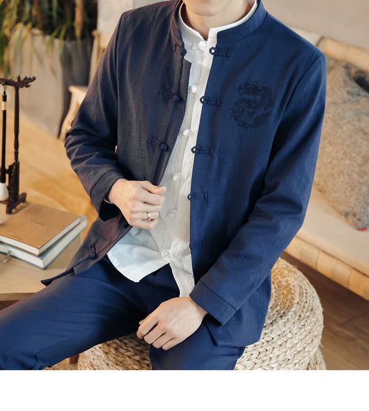 Traje Étnico Retro Chino Primavera - Cuello Mao para Hombre - Image 15
