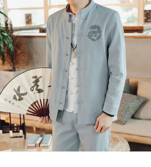 Traje Étnico Retro Chino Primavera - Cuello Mao para Hombre - Image 25