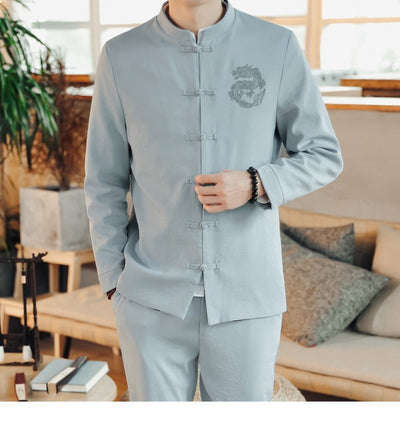 Traje Étnico Retro Chino Primavera - Cuello Mao para Hombre - Image 26