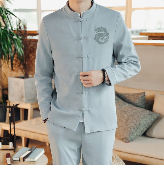 Traje Étnico Retro Chino Primavera - Cuello Mao para Hombre - Image 26