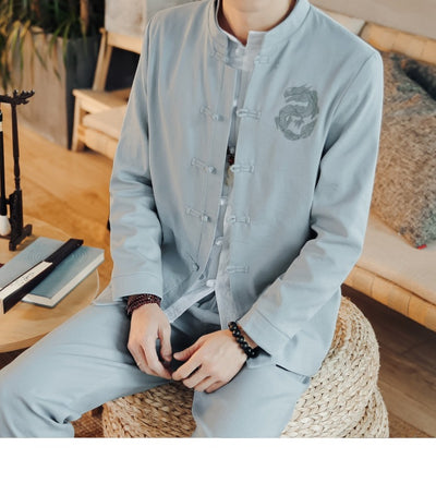 Traje Étnico Retro Chino Primavera - Cuello Mao para Hombre - Image 27