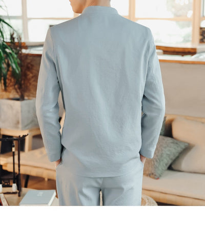 Traje Étnico Retro Chino Primavera - Cuello Mao para Hombre - Image 28