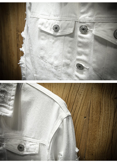Chaqueta de Mezclilla Suelta con Detalles Rotos para Hombre - Image 12