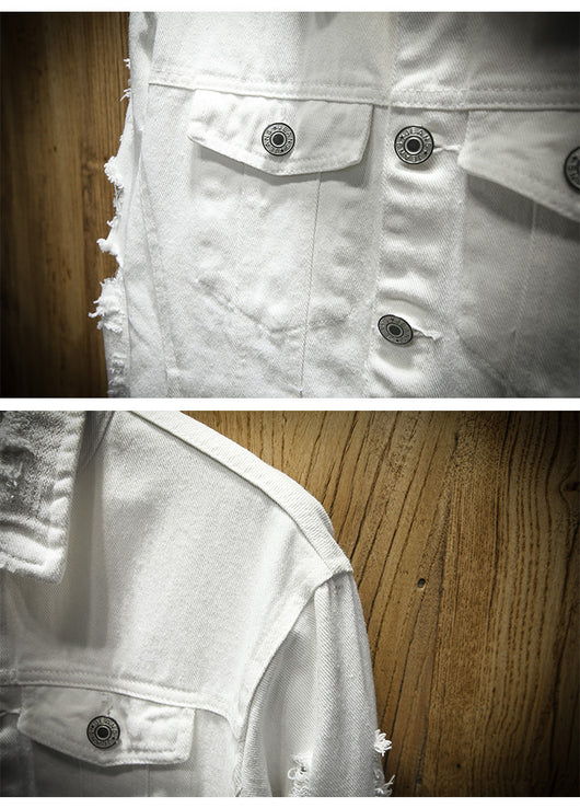 Chaqueta de Mezclilla Suelta con Detalles Rotos para Hombre - Image 12