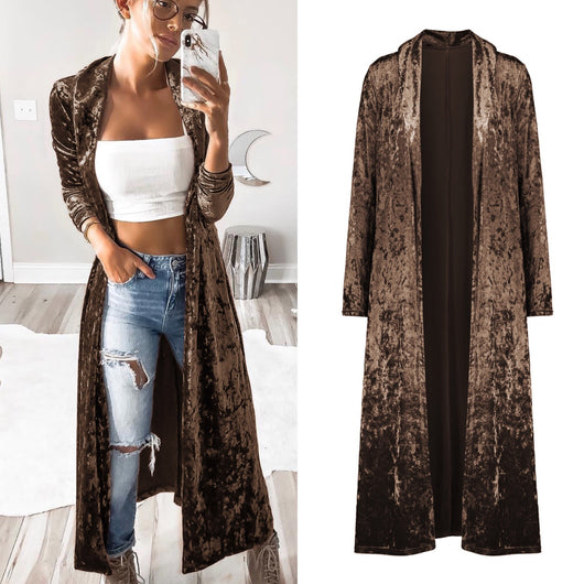 Cardigan Largo de Terciopelo para Mujer - Abrigo Cortavientos Elegante - Image 6